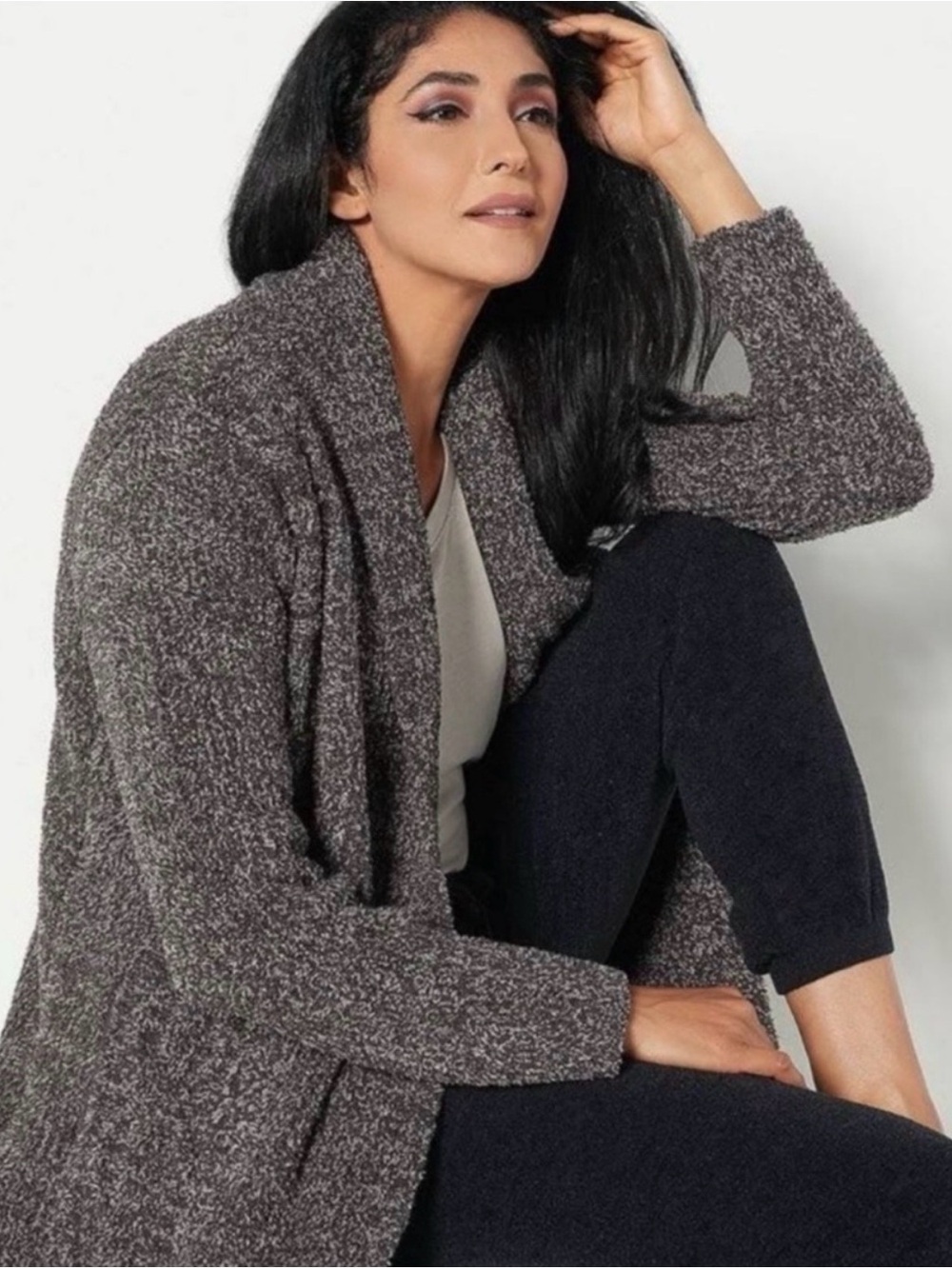 Barefoot Dreams Charcoal Gray Bouclé Open-Front Cardigan
